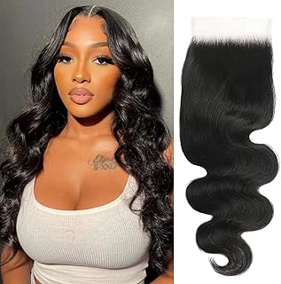 Human Hair Closure Body Wave Hd Lace Closure 12A Remy Human Hair Closure for Black Women 4x4 Hd Lace Closure Human Hair Weave Pre Plucked 4X4 Hd Transparent Lace Frontal Closure Natural Black 10 Inch