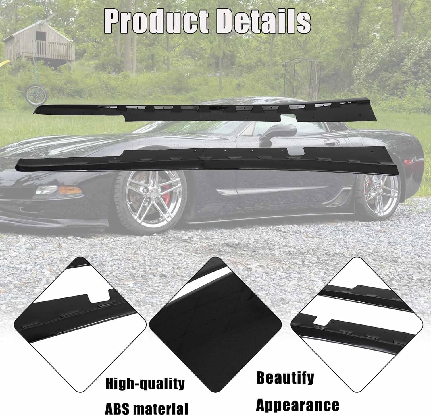 Side Skirt Rocker Panels for Chevy Corvette C5 All Models 1997-2004 A Pair Z06 Side Skirts Extension W/Mud Flaps ABS Plastic (Glossy Black)