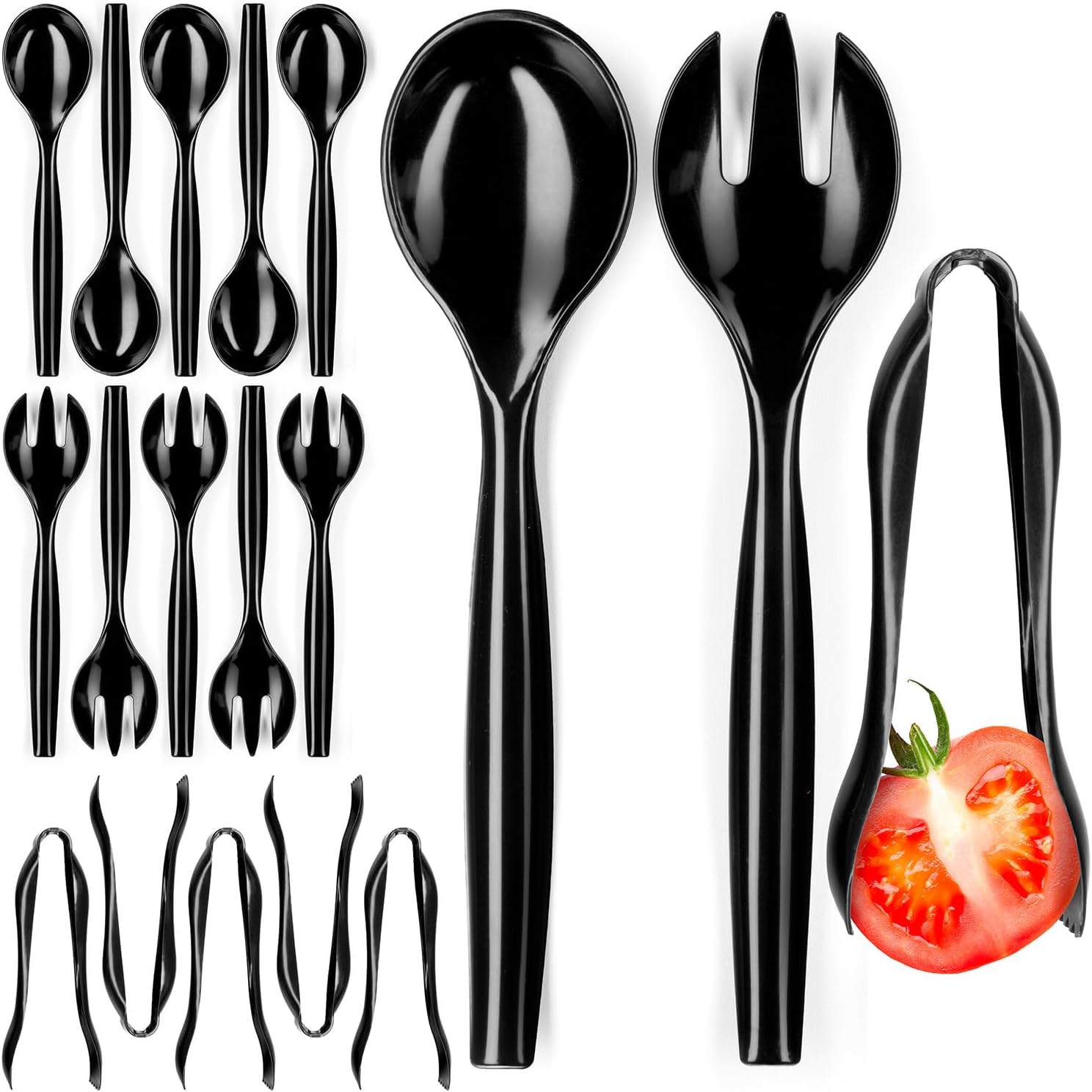Black Disposable Plastic Serving Utensils Set - 18 Pieces