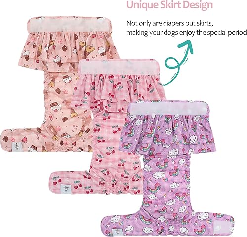 Miniatura 10 de CuteBone Pañales para perras con faldas, paquete de 3 vestidos reutilizables para cachorros, pantalones para el período de ciclo de calor QBD21XS