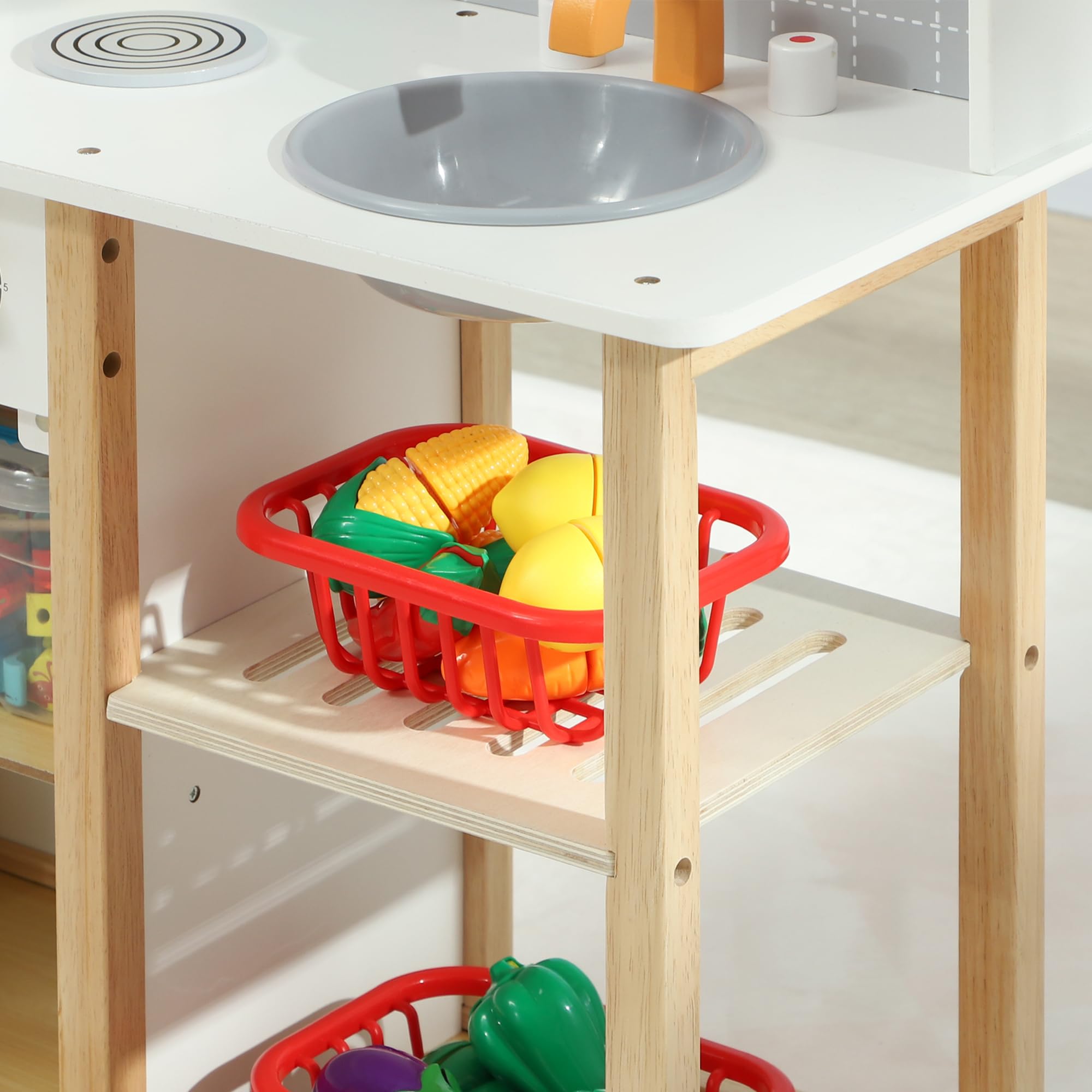 AIYAPLAY Cocina de Juguete con Sonido para Niños +3 Años 57x26x82 cm Gris | Cocinita Infantil, Cocinita de Madera Infantil, Fogón, Horno, Grifo, Fregadero, Accesorios de Cocina