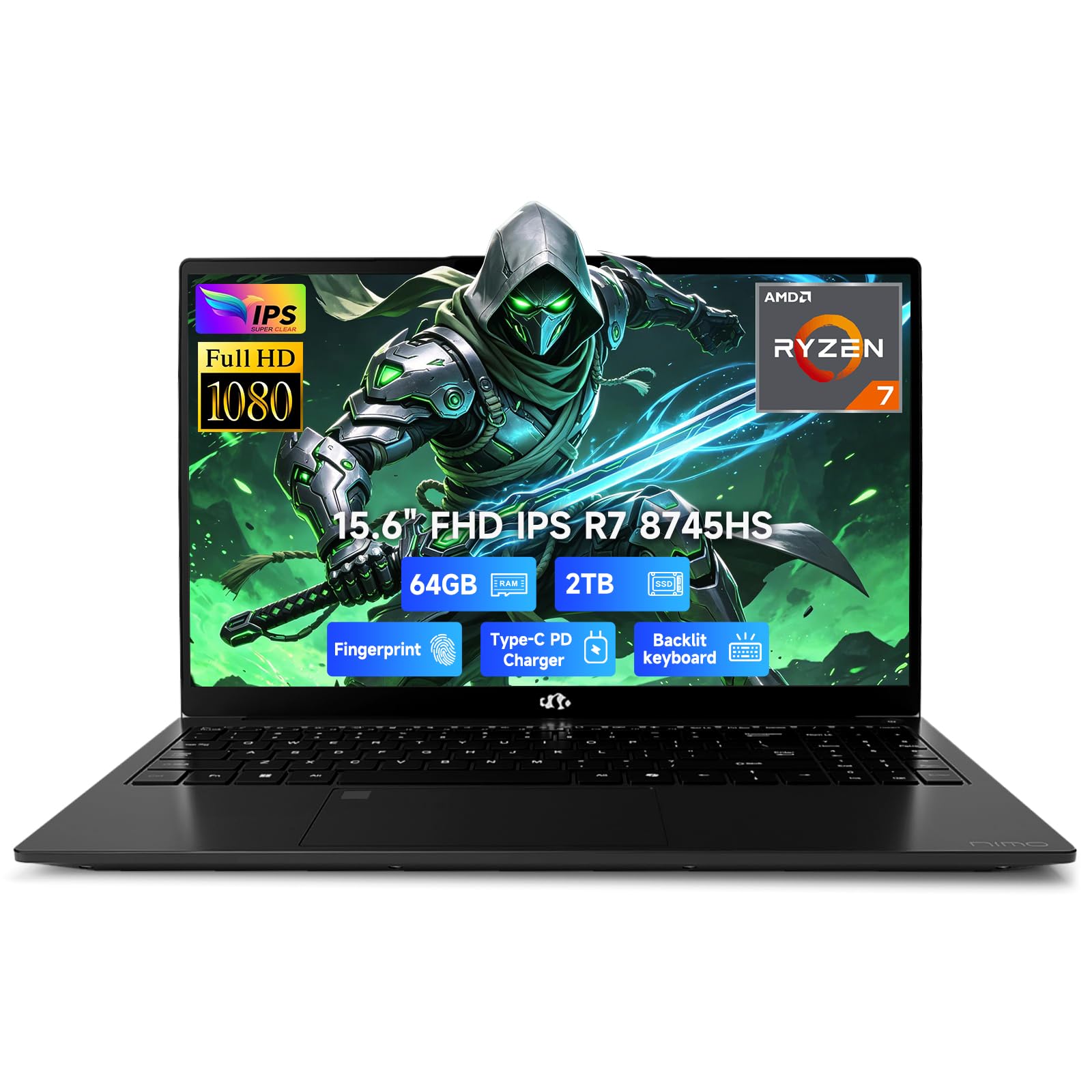 NIMO 15.6" AI Laptop 2026-2027, AMD Ryzen 7 8745HS 64GB DDR5 2TB SSD
