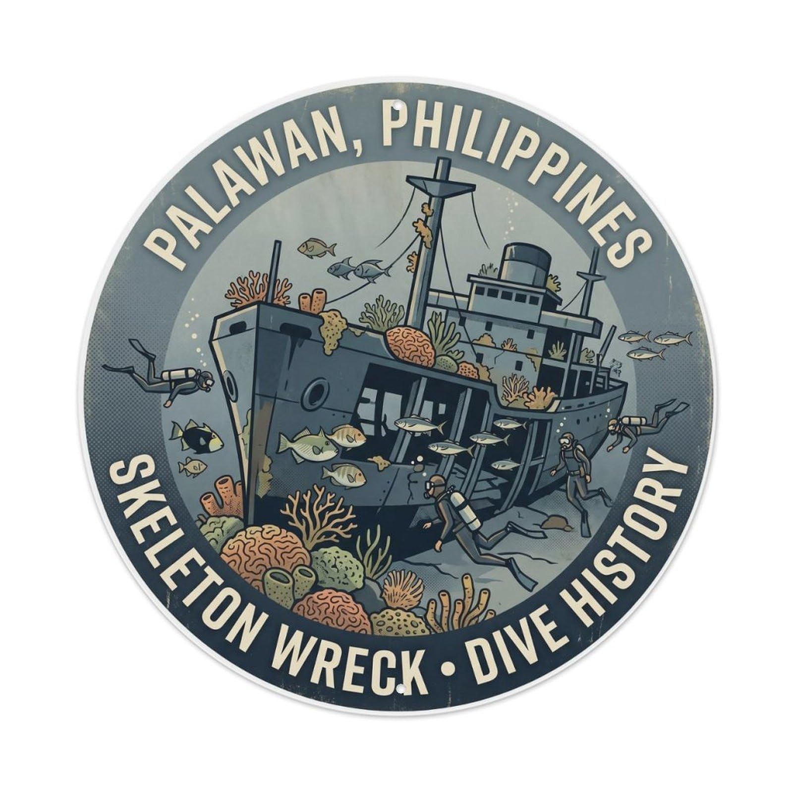 Odgynaw 8X8inch(20X20cm) Palawan Skeleton Wreck Shipwreck Diving Coral Reef Metal Tin Sign