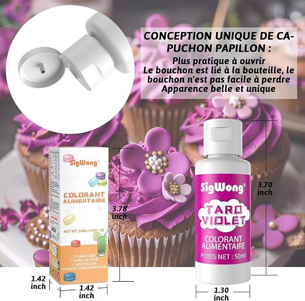 Colorant Alimentaire Liquide, 50ml Concentré Colorant Peinture Alimentaire Pour Gâteau, Cuisson, Décoration, Glaçage - Colorants Alimentaires Pour Biscuits - Taro Violet - 5