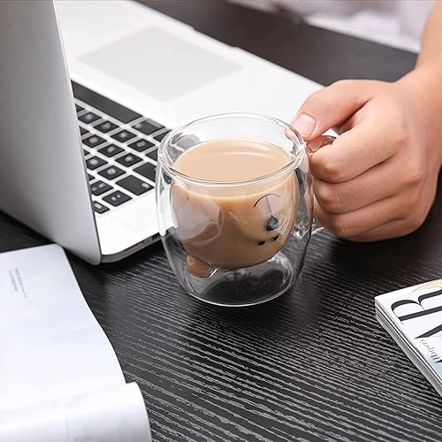 Miniatura 3 de Tazas de café de oso de vidrio, capacidad de 8 onzas, 8.5 fl oz, aislamiento de doble pared, lindas tazas de café para niños, leche, cerveza para