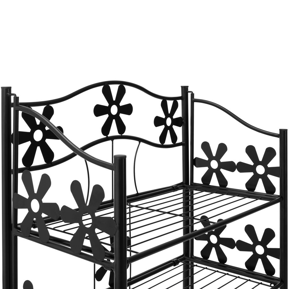 Deuba® Blumenständer 2 Etagen Metall Schwarz Pflanzenständer Indoor Outdoor Blumenregal Balkon Pflanzenregal Gummifüße Garten Blumenbank Blumenhocker
