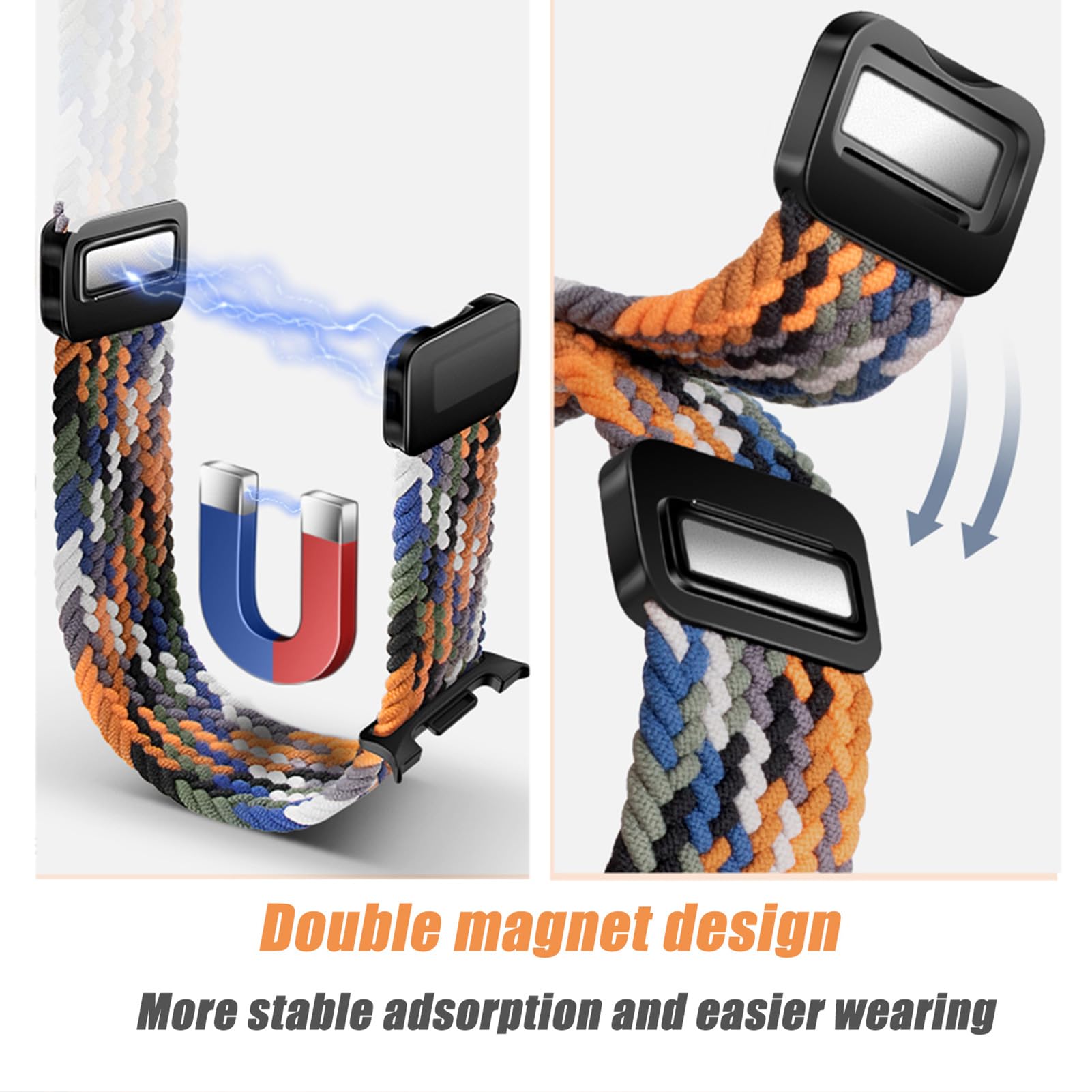 Bracelet magnétique de sport compatible avec Samsung Galaxy Watch 8 40 mm, 44 mm, Galaxy Watch 8 Classic 46 mm, Galaxy Watch Ultra/Ultra (2025), 47 mm, bracelet élastique en nylon