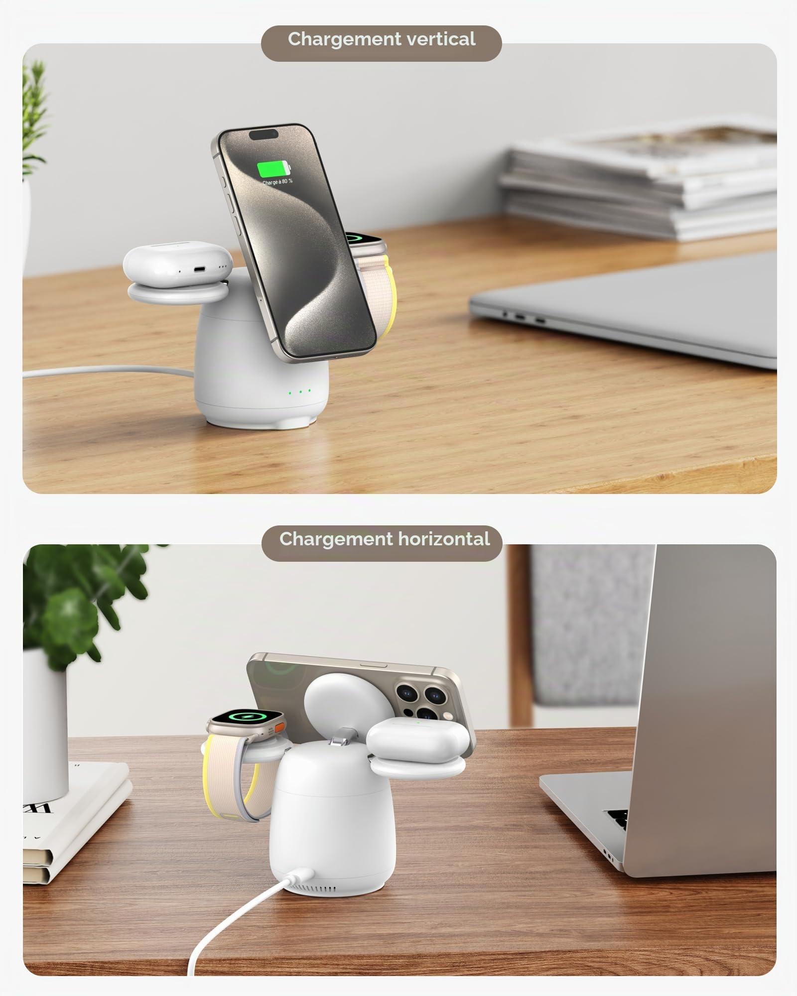 Station de Charge pour iPhone 17, Magnétique Chargeur sans Fil pour iPhone 17e/Air/17 Pro/17 Pro Max/16/15/14, for Apple Watch Ultra 3/2/SE 3/2/11/10/9/8/7, Airpods, SwanScout 707M (No Adapter)