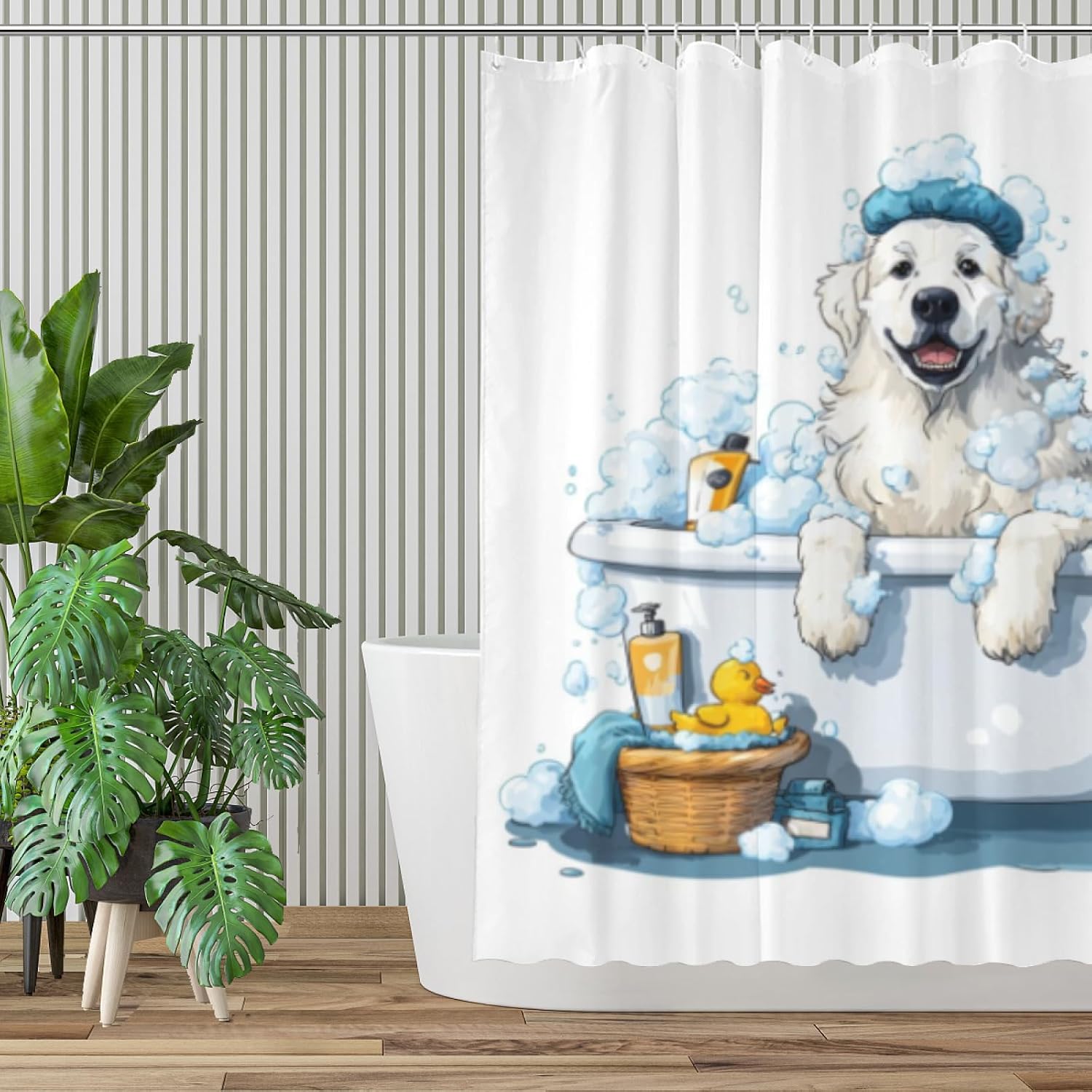 Cute Great Pyrenees Kids Shower Curtain for Bathroom Decor Funny Animal Child Lovely Farmhouse Pet Footprint Fabric Waterproof Polyester 12 Hooks 72x72 Inches