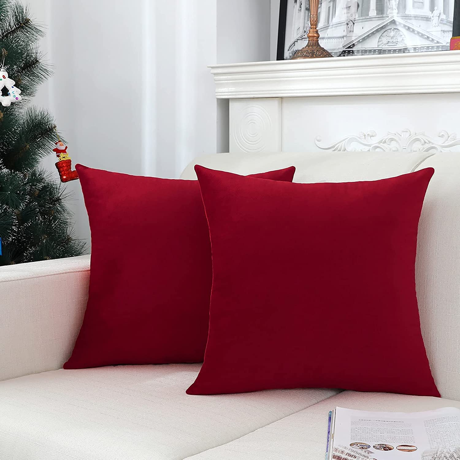 The Purple Tree Christmas Theme Cushion Cover for Living Room Sofa (Pack of 2, 16x16 Inch, Dark Red) - Christmas Decor