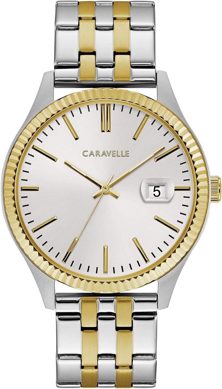 by Bulova Men's Dress 3-Hand Date Quartz Watch, Stainless Steel, Coin Edge Bezel, 41mm