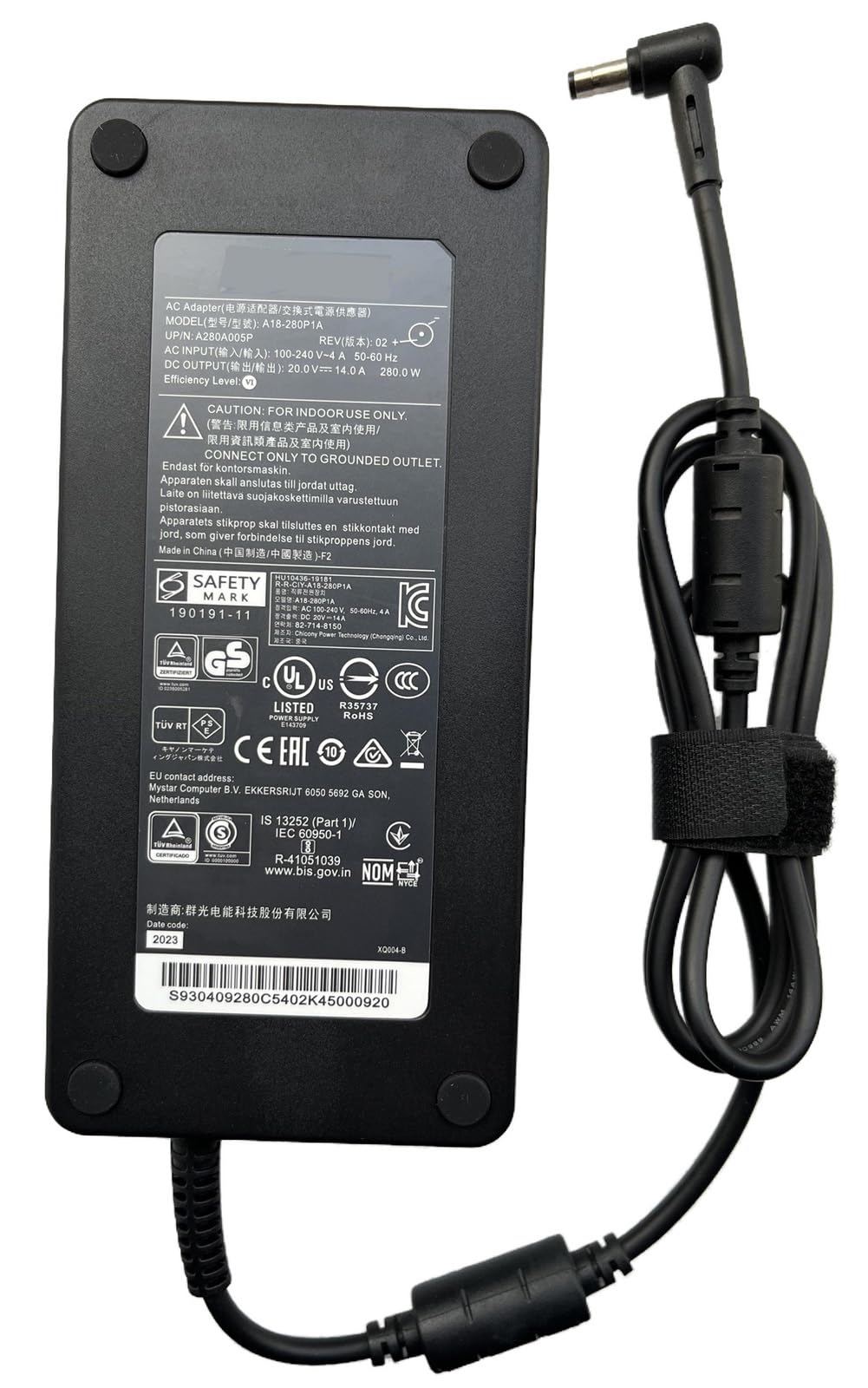 Netzteil AC 20 V 14 A 280 W A18-280P1A A280A013P 5,5 x 2,5 mm, kompatibel mit Gigabyte AORUS 15X ASF-B3UK754SH