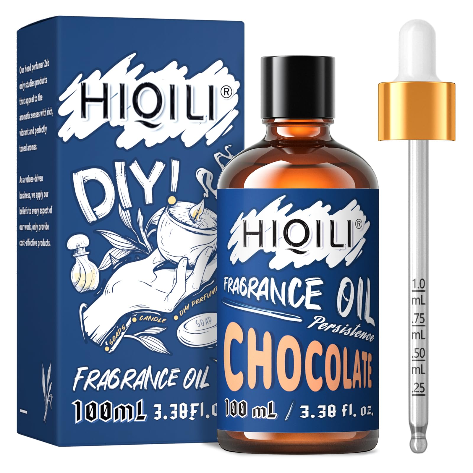 HIQILI Chocolate Essential Oil 100ml - Gourmand Fragrance Oil for Diffusers, Large Rooms, Sweet Perfume for DIY Candle Making, Soap Making, Chocolate Scented Oil for Winter 3.38 Fl Oz