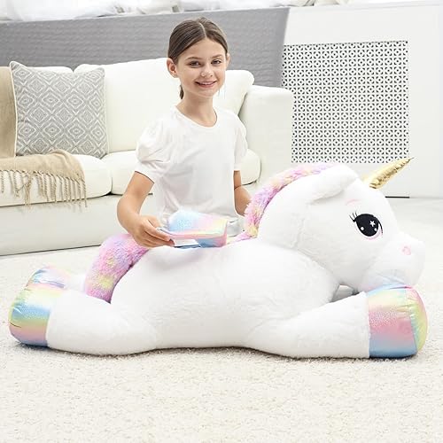 Miniatura 4 de Almohada de peluche gigante de unicornio de 44 pulgadas, lindo unicornio grande suave con alas de arcoíris, juguete de peluche grande, regalos para