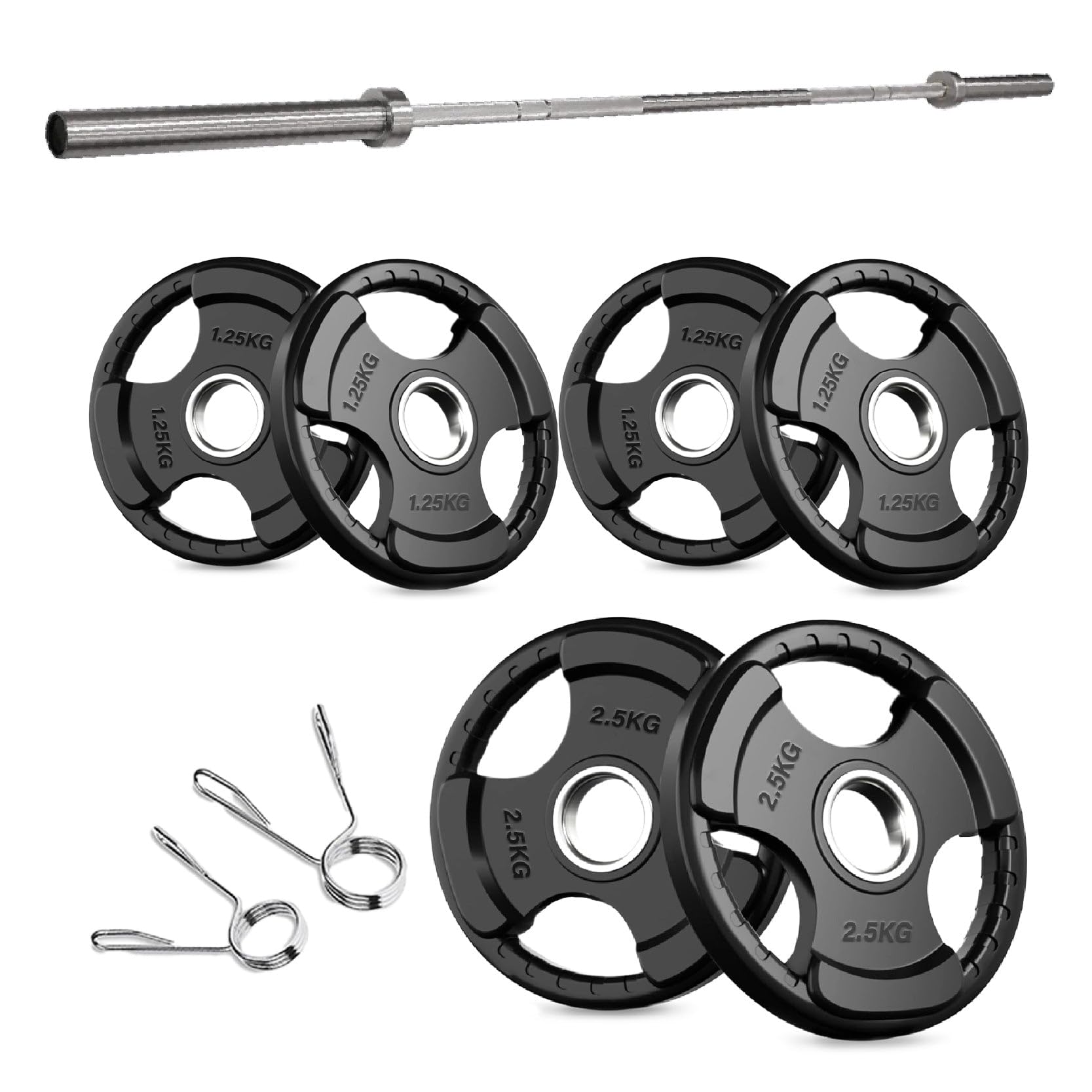 Rubber-Coated Tri-Grip Olympic Weight Plates – 2" Cast Iron Core with Protective Rubber – Individual Plates & Sets (1.25kg to 100kg) – Home & Commercial Gym