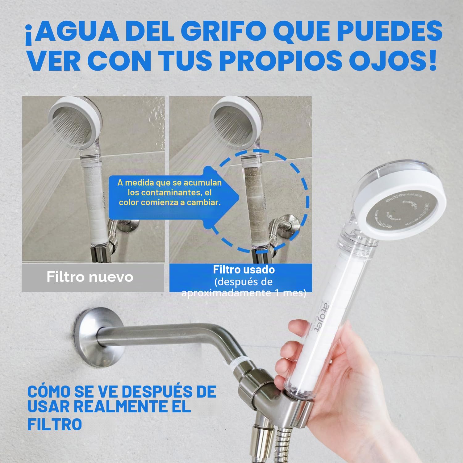 Cabezal de ducha con filtro nacido del patrimonio de la belleza de Corea, filtros de carbono puro para una piel más suave y un cabello más suave, manguera ecológica de 2 m (79 pulgadas), juego