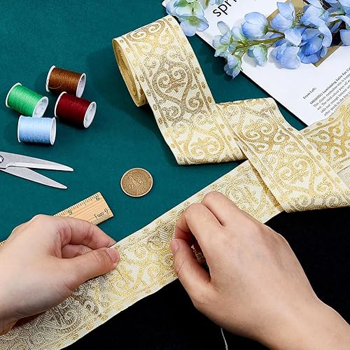 Miniatura 9 de SUPERFINDINGS Cinta jacquard vintage de 10 yardas, 1-34 pulgadas (1.811 in), costura jacquard con patrón de flores, cinta de encaje bordada gruesa,