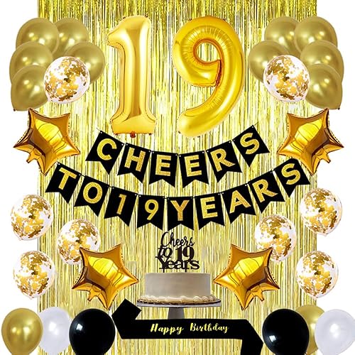 Kit dorado de decoración de cumpleaños número 19, globos de felicitación a los 19 años, banderines para tartas de 19 años, banda de cumpleaños,
