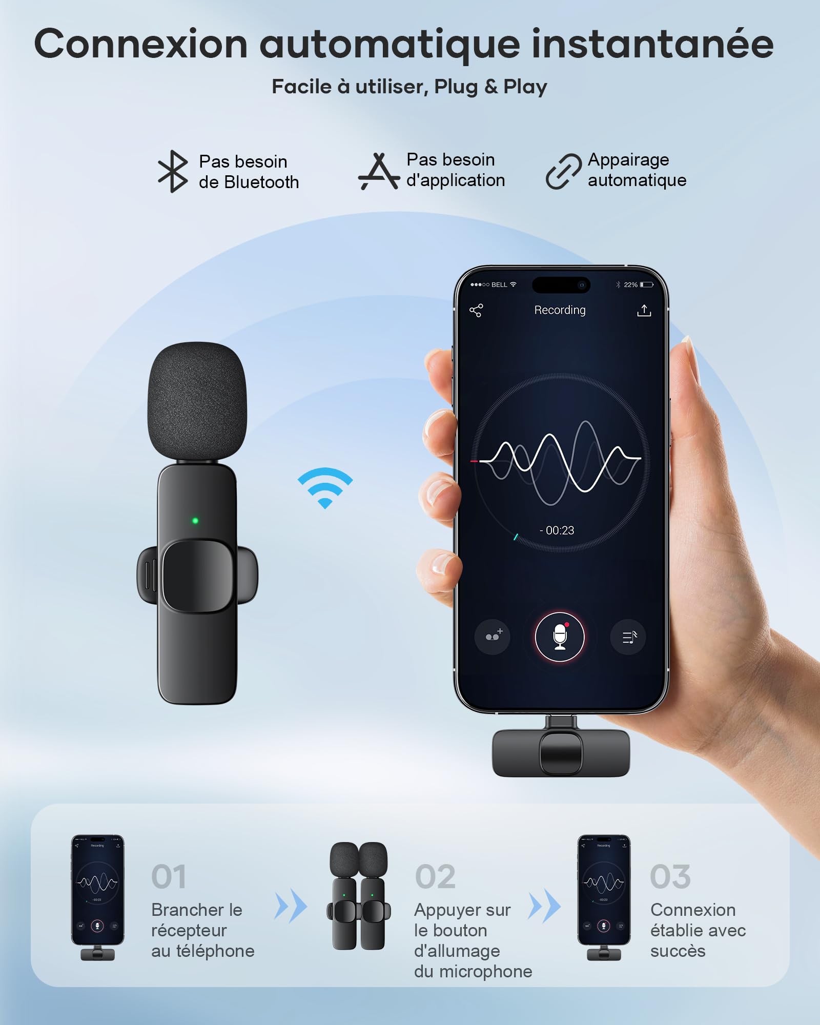 KUKIHO Microfono Lavalier Wireless per iPhone/Android (2 Trasmettitori), Mini Microfono Clip Riduzione Rumore Plug-and-Play per Registrazioni Video, Podcast, TikTok, YouTube, Vlog
