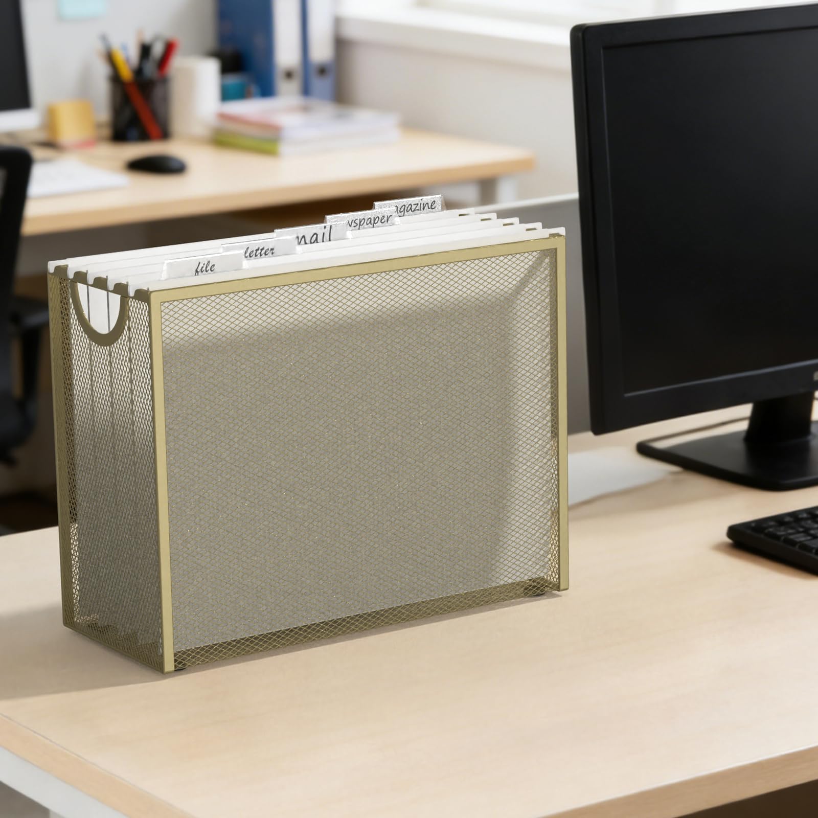 Sinboun Hanging File Organizer Letter-Size File Holder Filing Box Includes 5 Hanging Folders - Image 4