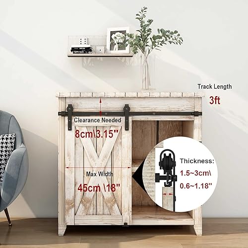 Miniatura 9 de TSMST Kit de herrajes para puerta corrediza de granero de 4 pies, juego de rieles de puerta de granero individual, para ventana de almacenamiento,