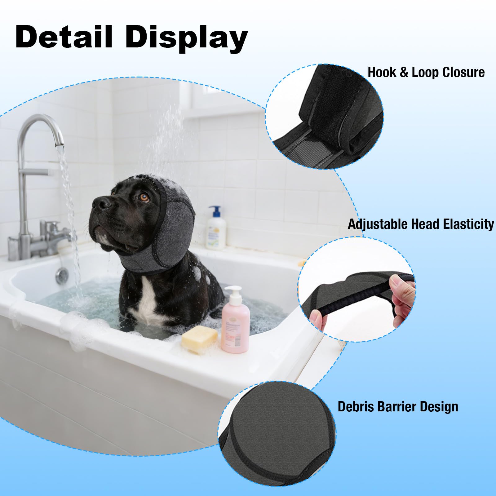 Paraorecchie per Cani Antirumore, Fascia Elastica Morbida e Traspirante con Protezione da Acqua Vento e Vibrazioni, Copri Orecchie per Bagno Asciugatura Viaggio Passeggiate