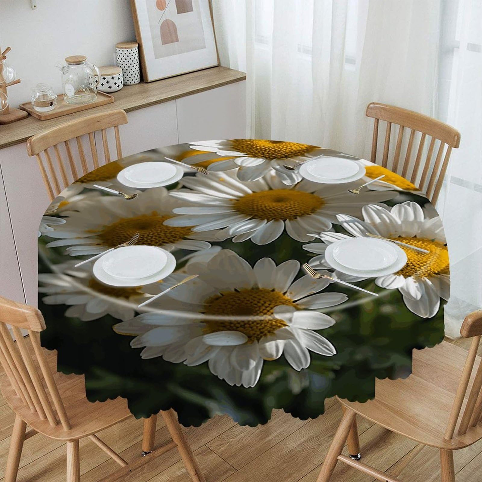 Btcowzrv Style Handful Of Daisies Polyester Round Tablecloth 59.84 Inch, Decorative Washable Table Cover, Table Cloth For Restaurant Picnic Indoor And Outdoor Dining