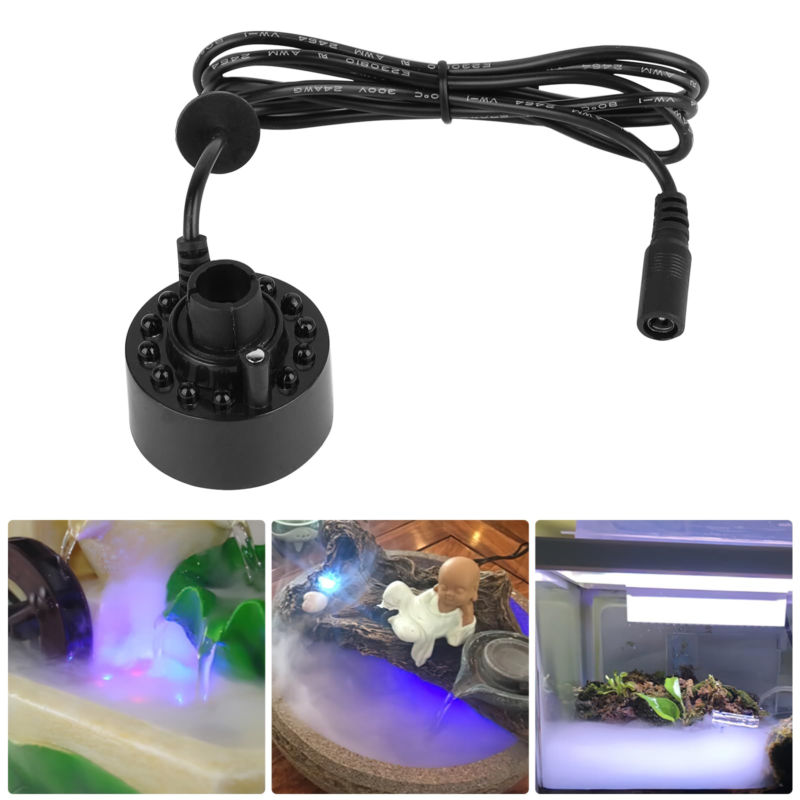Pulvérisateur de Fontaine d'intérieur, générateur de Brume à ultrasons avec 12 lumières LED, atomiseur de Brume, atomiseur Silencieux pour fontaines, étangs, rocailles, Jeux d'eau et bonsaï