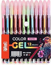 Glizi ColorGel, Canetas Gel Coloridas, Ponta 1.0mm, Kit com 48/36/24/12 Cores, Secagem Rápida, Tinta Premium (12 Cores Pastel)