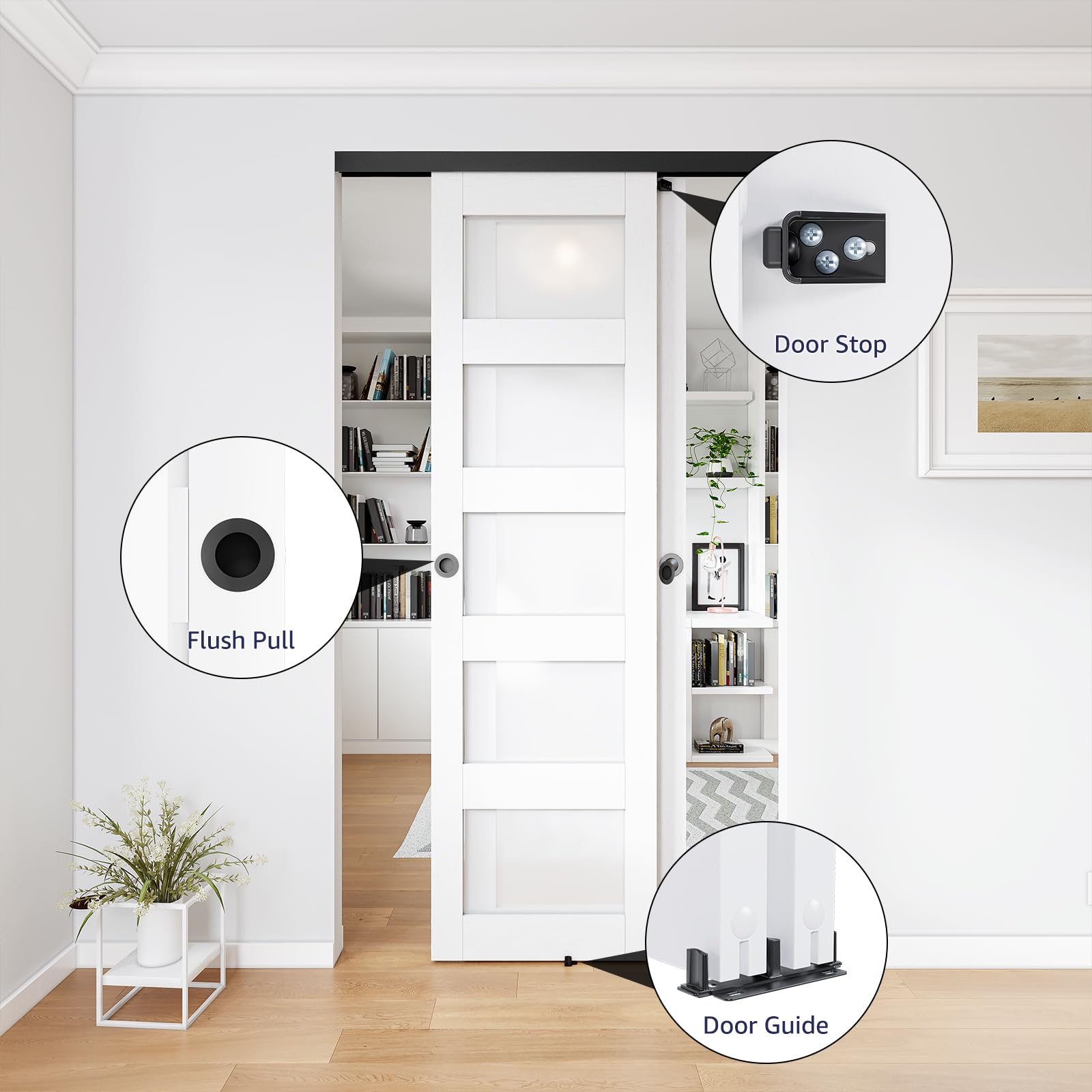 COSHOMER 4FT Bypass Door Hardware, Closet Door Track Kit, Top-Mounted Style, Made of Heavy Duty Aluminum, Smoothly and Quietly, for 2 Doors System - Fit Min Door Panel Width of 24.5in, Black