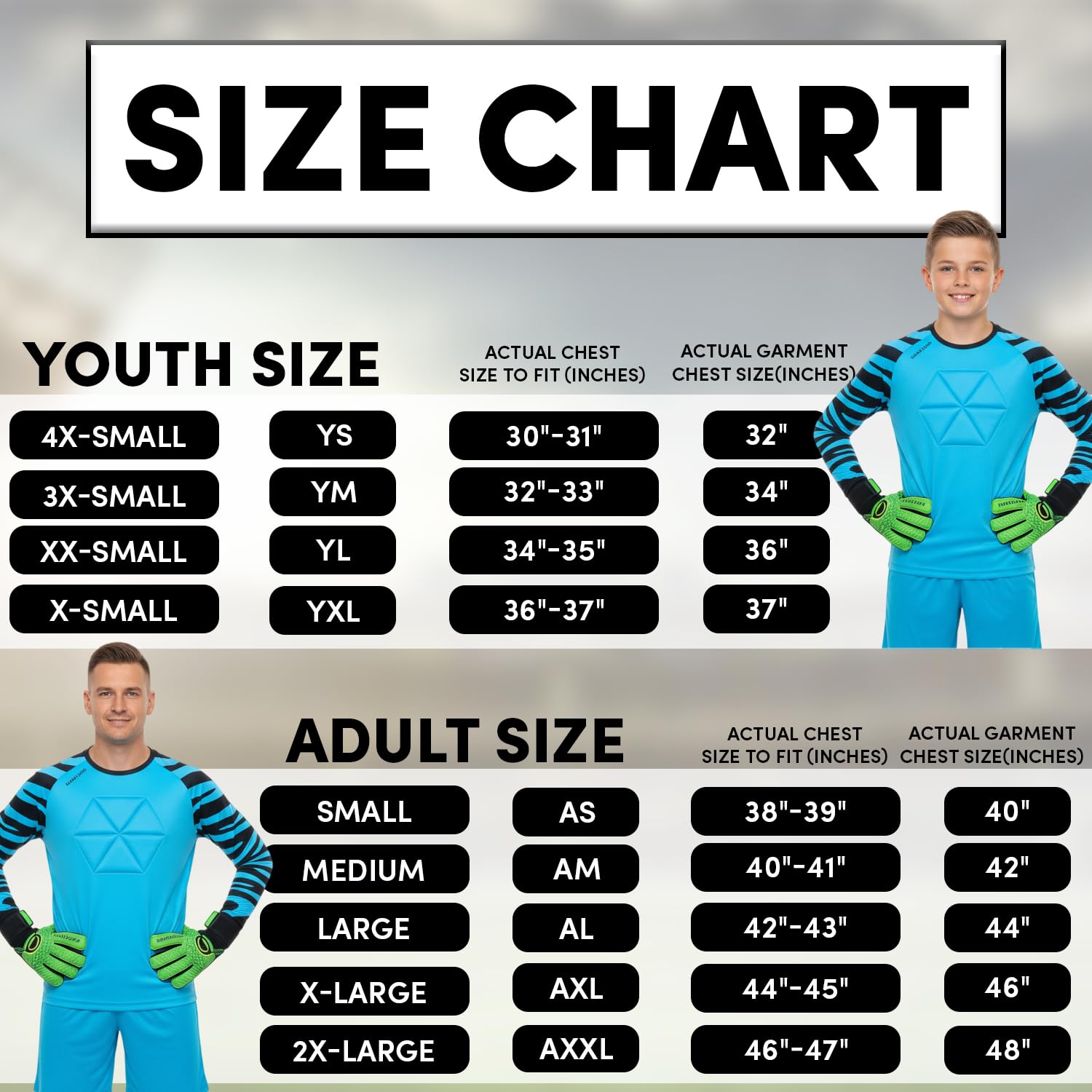 Camiseta de portero de fútbol para jóvenes y adultos, camiseta de portero de manga larga acolchada en el pecho y el codo, camiseta de portero para hombre y mujer