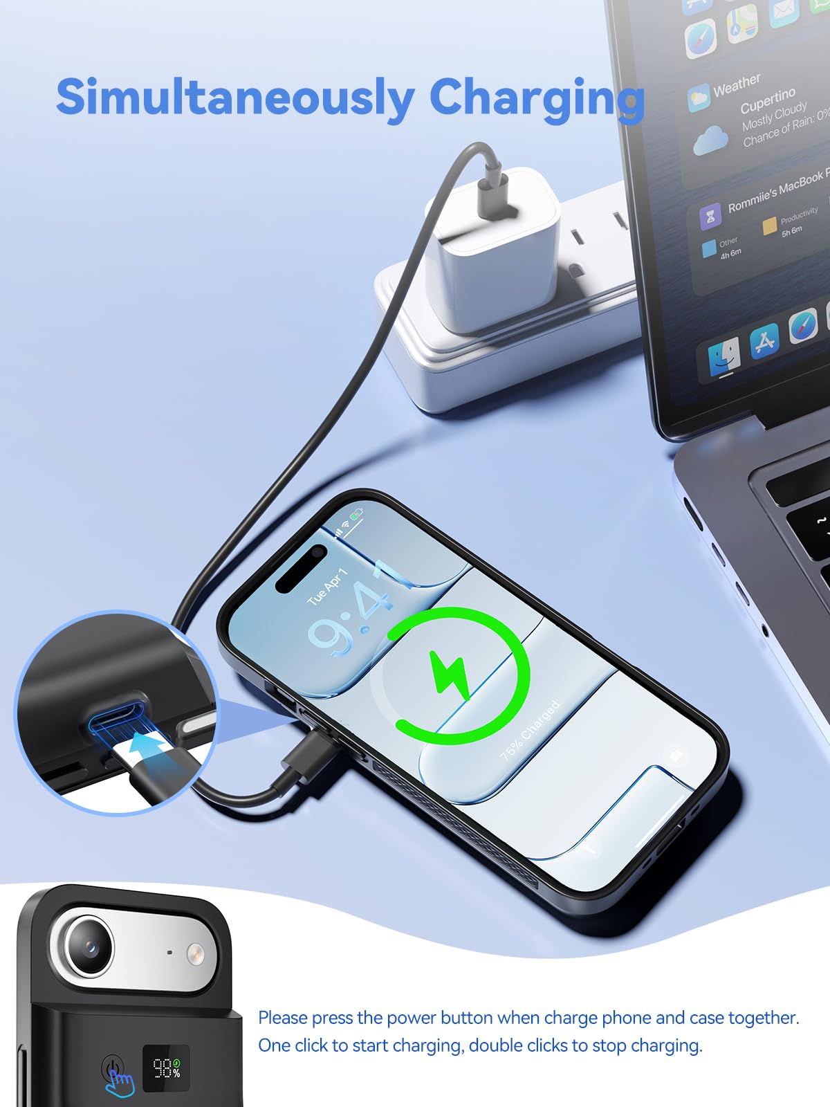 GagaKing Funda de Batería para iPhone Air, 9300mAh Carcasa de Carga Protectora Portátil, Recargable Extendida para iPhone Air (6.5 Pulgadas) - Negro