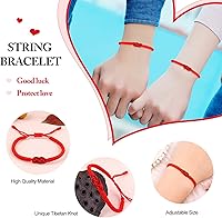 Vista 5 de Pulseras tibetanas hechas a mano con cuerda roja para él y ella, pulsera de la amistad, pulsera de la amistad, hilo negro y rojo para protección