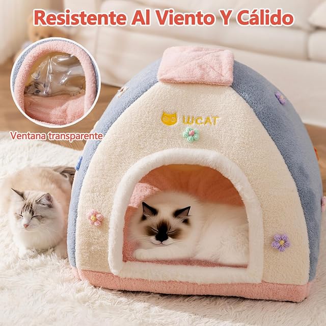 Foto 3 de 7 de Galatée Casa para Gatos, Cálida y Bonita Cama Cueva para Gatos, Suave Tienda De Campaña con Cojín Extraíble