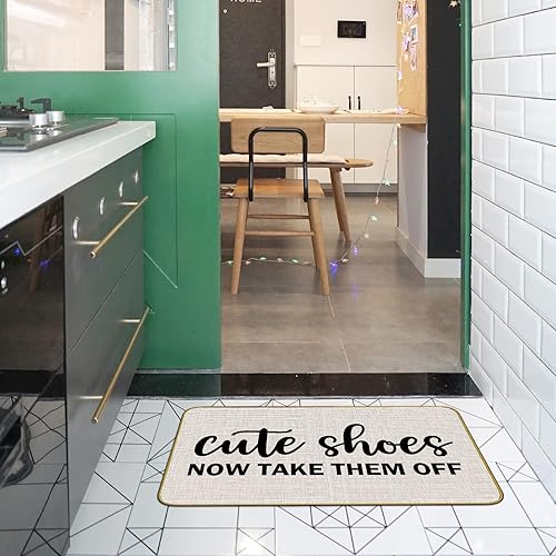 Miniatura 4 de Mingnei Cute Shoes Now Take Them Off Felpudo para puerta de entrada del hogar, rústico, divertido tapete de inauguración de la casa para el frente