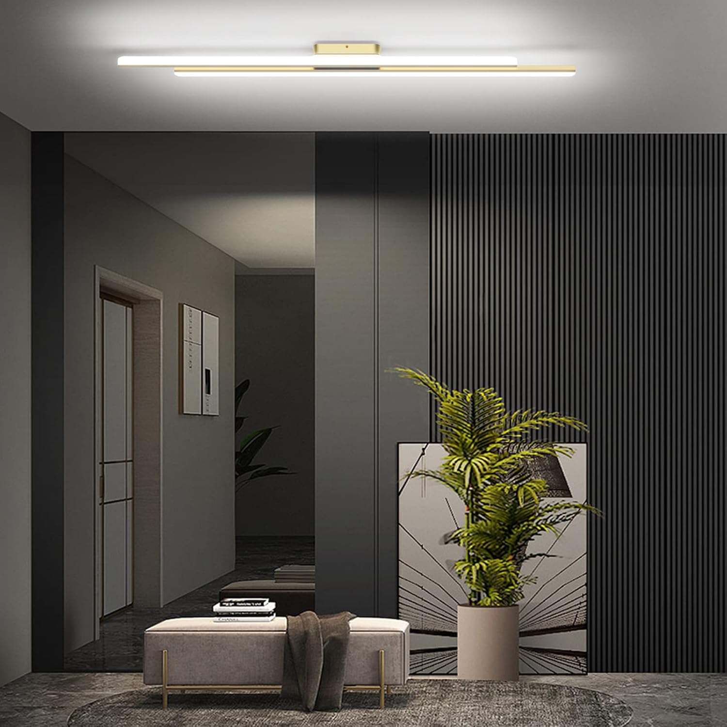 Ralbay 48" Gold Vanity Lights 48W Frosted Aluminum Modern LED Gold Bathroom Vanity Light Fixtures Over Long Mirror Modern Gold Bath Lighting 6000K White Light
