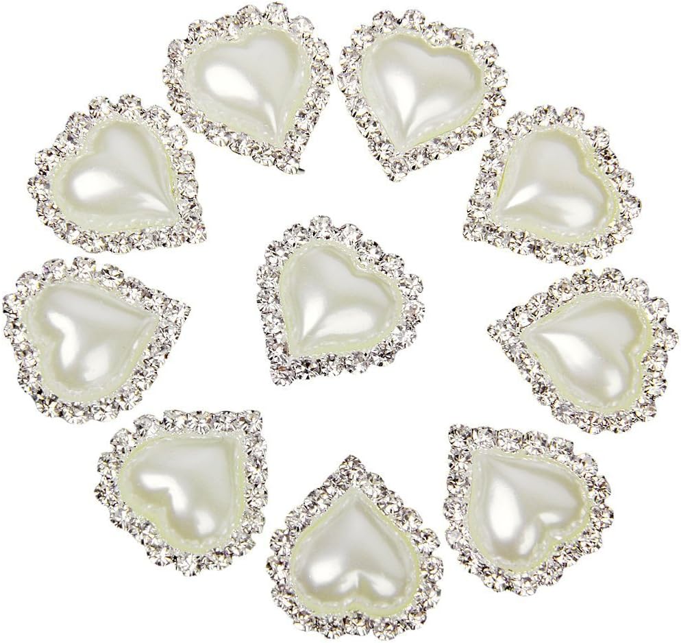 10pcs Heart White Faux Pearl Button Flatback Embellishment 20mm x 25mm