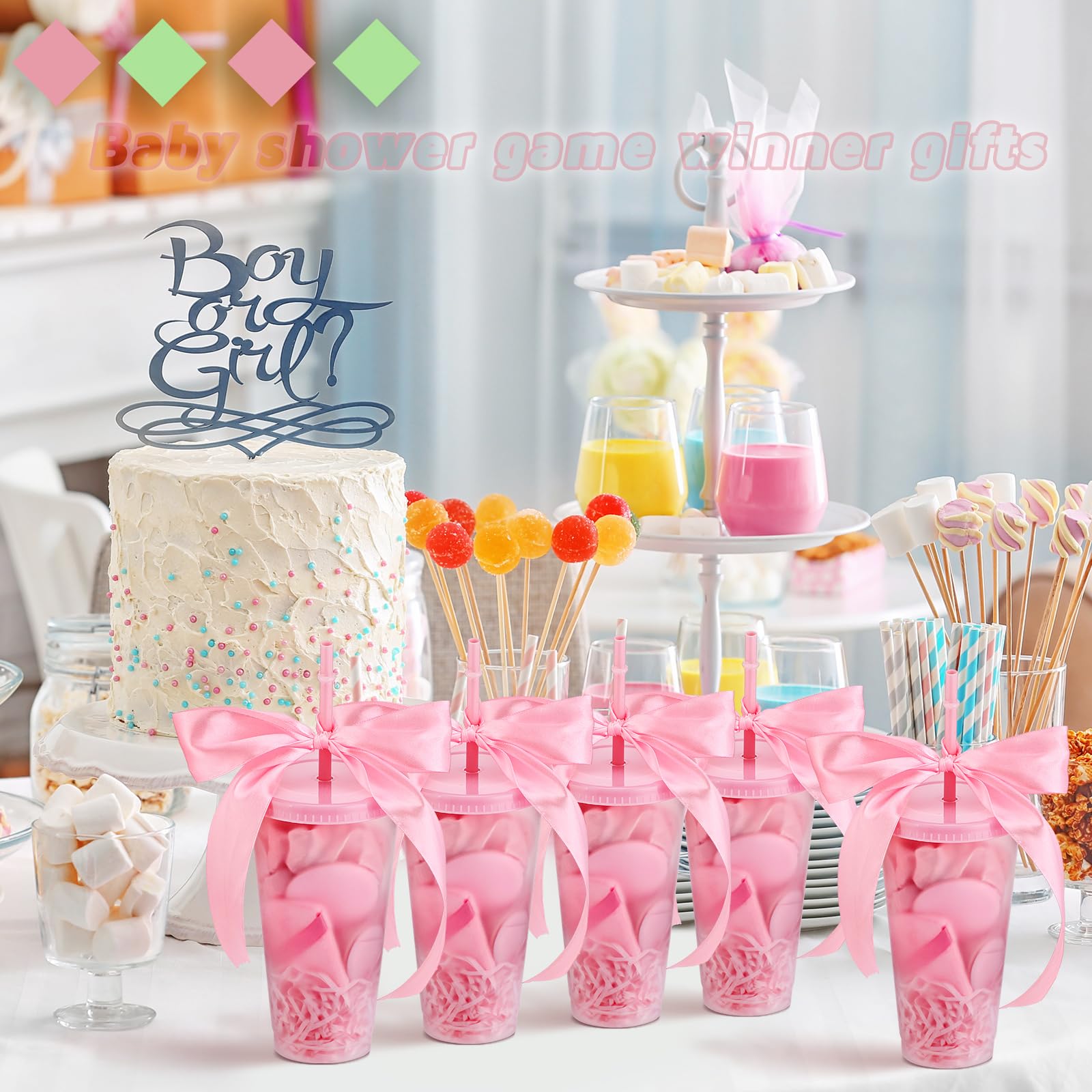 Teenyyou 6 juegos de regalos de baby shower, premios para juegos, regalos de baby shower, vaso, peine, polvo, garra para el pelo, bolsa de regalo, etiquetas de agradecimiento para regalos de baby