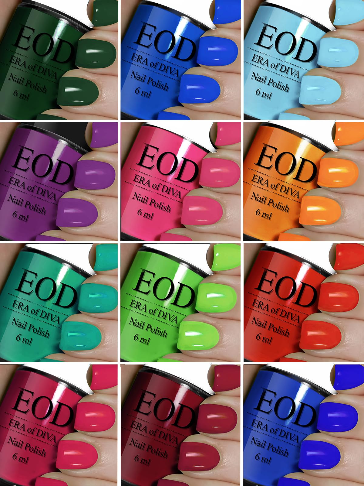 EOD Superstay Nail Polish Set, Glossy Finish, Purple, Pink, Light Pink, Parrot Green, Yellow, Blue, Light Blue, Sky Blue, Dark Green, Red, 6Ml Each-image-46