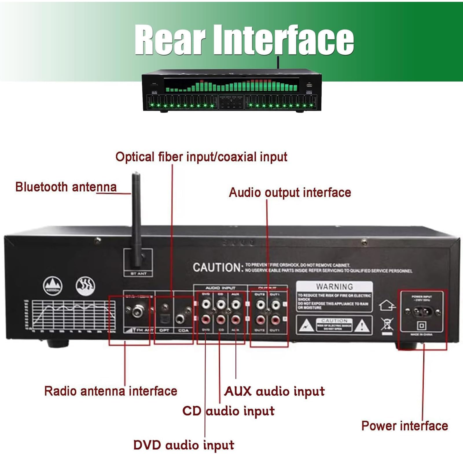 31-Band-Digital Equalizer, Audio Visualisierer Mit LED Spektrumanzeige, Musikspektrumanalysator, Rauschunterdrückung, Bluetooth 5.4, Für Bühne,Tonstudio, Studio