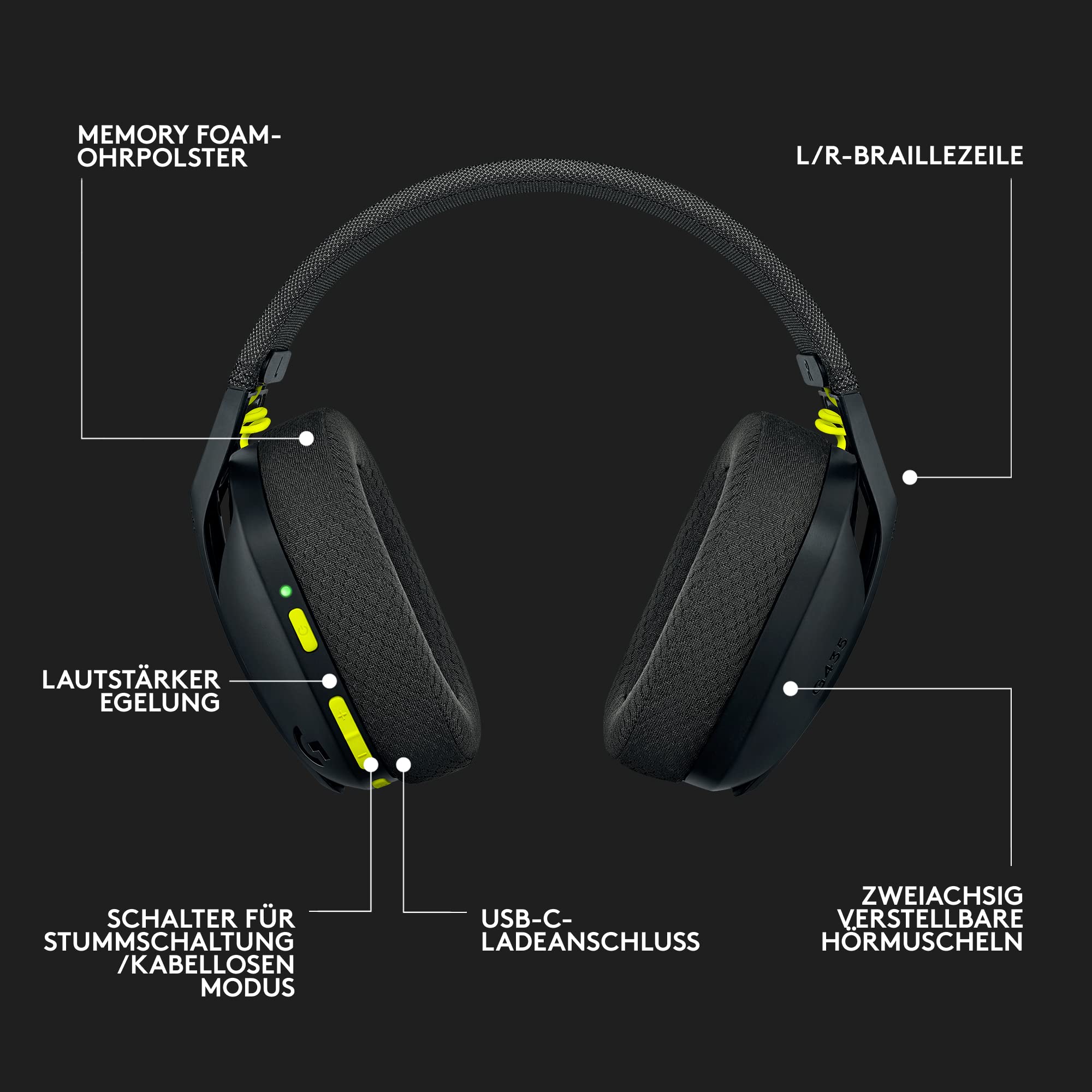Logitech G G435 LIGHTSPEED Kabelloses Gaming-Headset Bluetooth Over-Ear 18h Akkulaufzeit Dolby Atmos PC PS4 PS5 Nintendo Switch Schwarz