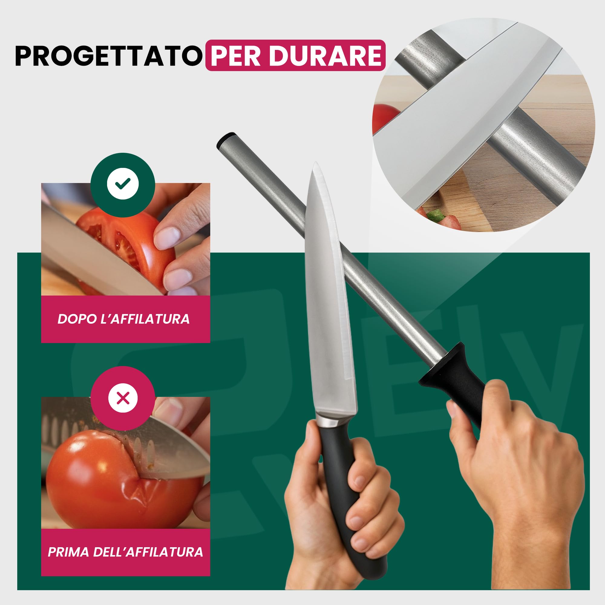 Affilacoltelli Professionale Diamantato 25 cm – Acciaino per Coltelli Cucina Manuale – Affila Coltelli Acciaio con Manico Antiscivolo – Mola Affilacoltelli per Tutti i Tipi di Lame