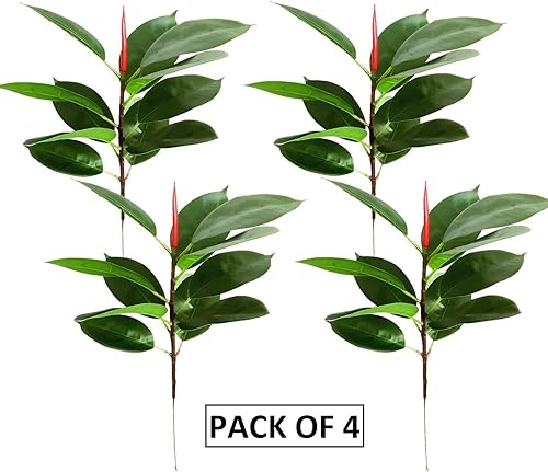 Miniatura 2 de Tallos de plantas de árbol de goma artificial, estilo tropical, burdeos, ficus, elástica, para decoración del hogar, oficina, jardín, 17.5 pulgadas