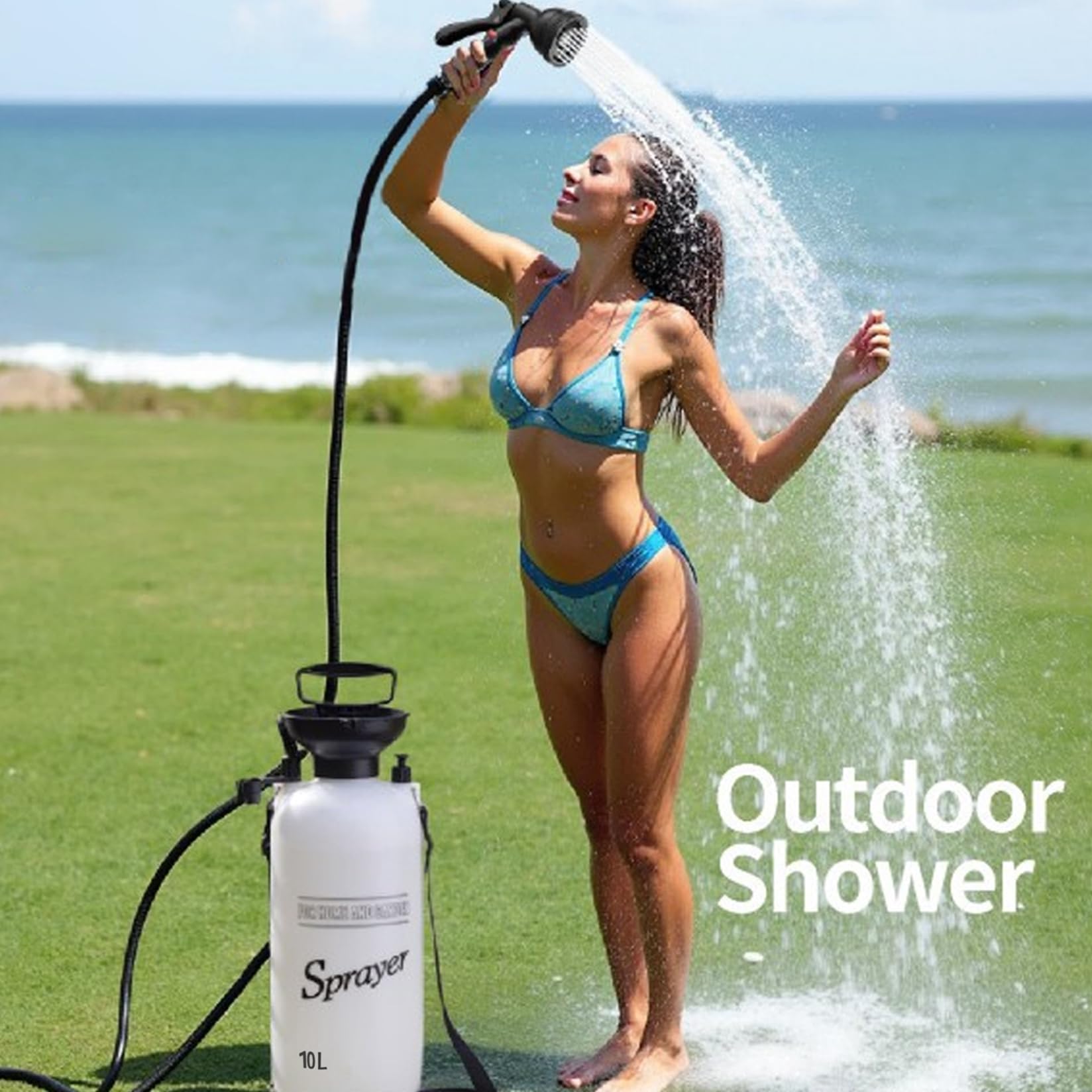 Douche de camping | Douche portable, camping portable, douches blanches 10 l avec pistolet pulvérisateur 10 fonctions et tuyau de 9, 84 pieds, idéale pour la randonnée en plein air, le lavage