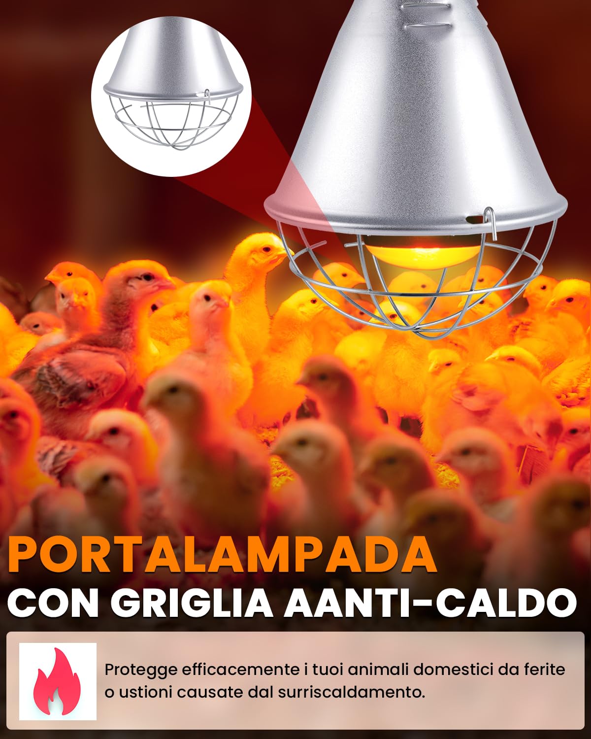 Bonlux Lampada Infrarossi Riscaldante, Paralume per Lampade Riscaldanti con 2 Modalità Regolabili Lampada Riscaldante con 2M Catena per Il Fissaggio e Cavo da 2.5M per Cani Pulcini (Nessuna Lampadina