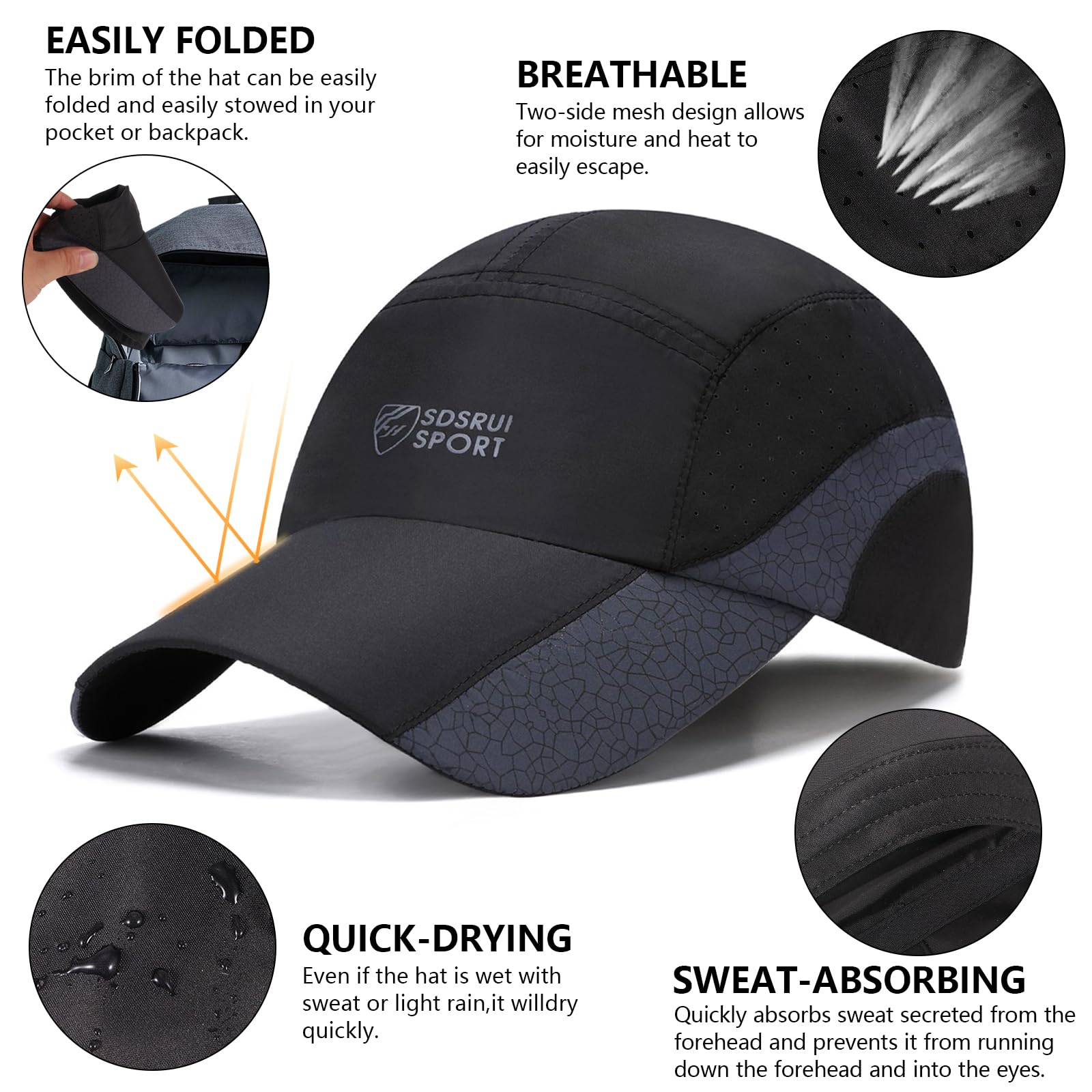 TAGVO 2 Packs Baseball Cap for Men Women, Sports Running Cap Quick Dry Breathable Sun Protection, Lightweight Foldable Mesh Caps, Outdoor Sun Hat — view 3