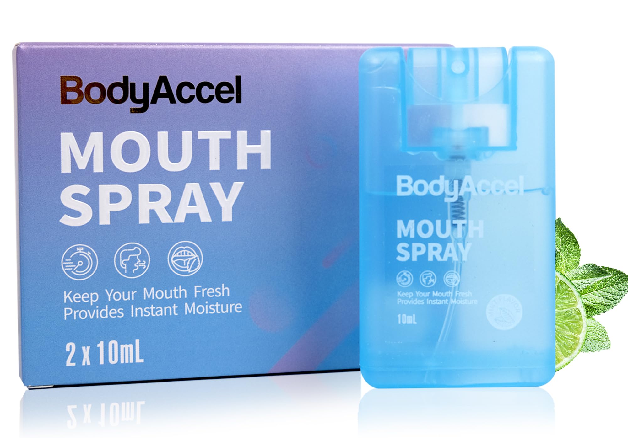 BodyAccel Dry Mouth Spray, Breath Spray for Bad Breath, Portable Mint Mouth Spray Fresh Breath in 3 Seconds 2 Pack (0.7oz)