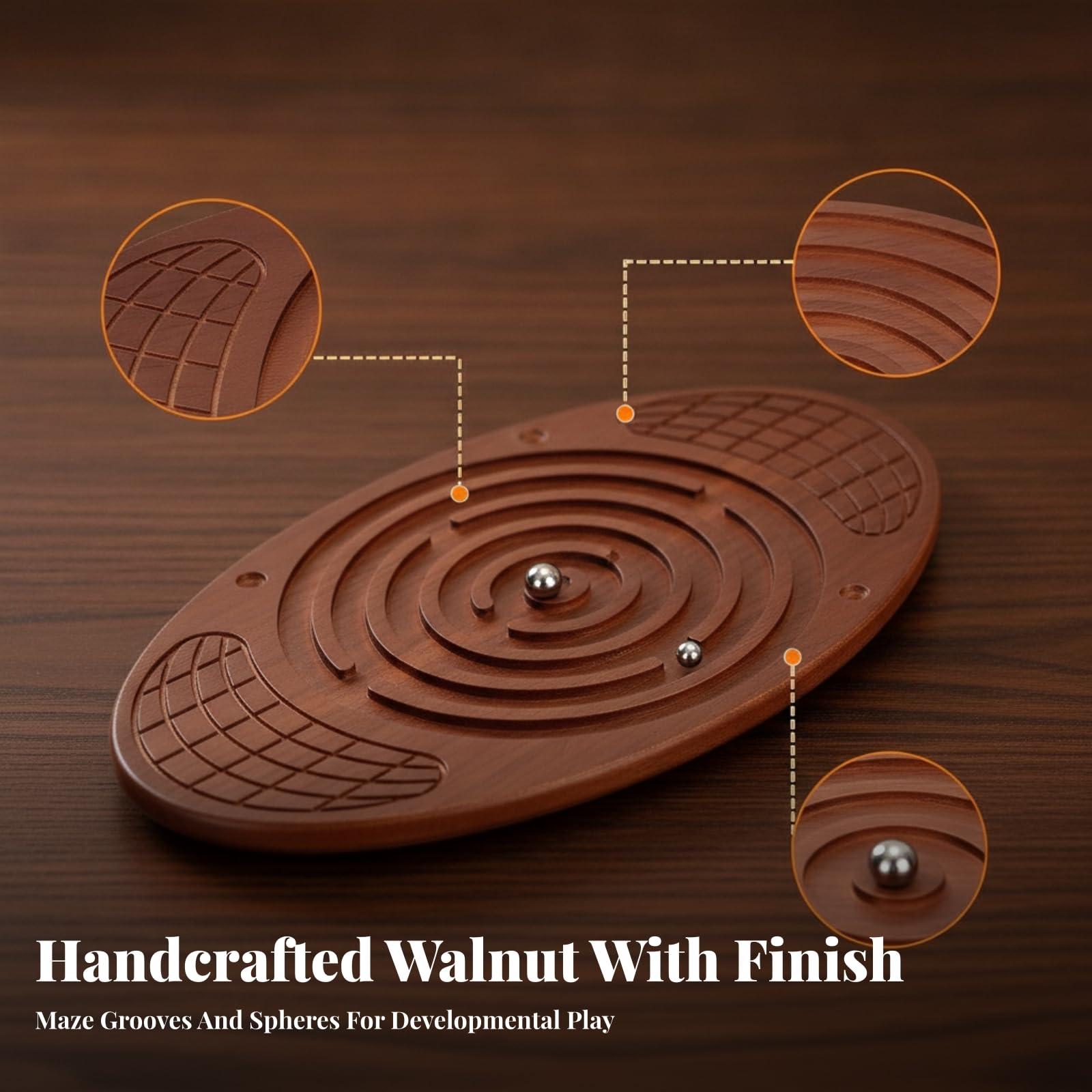 Pedana di Equilibrio Ovale in Legno | Antiscivolo, Interattivo, Tavola Oscillante con Rotazione a 360, per Gioco Attivo, Bambini