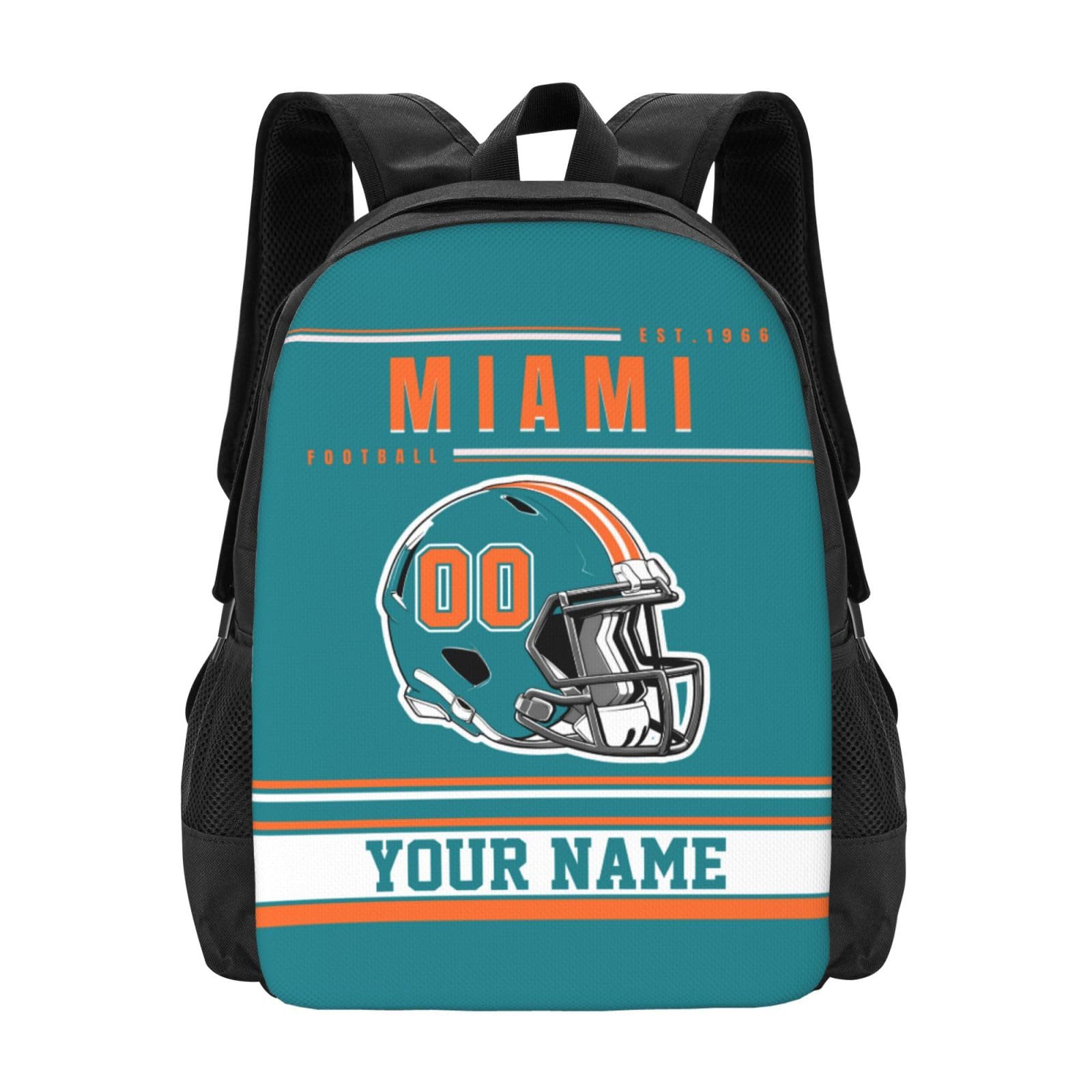 Blinshir Custom Miami Backpack Personalized Football Backpack with Name Number Customized Large Capacity Casual Sports Bookbag Gifts for Fans Camping