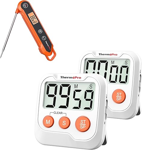 Miniatura 1 de ThermoPro Termómetro digital de lectura instantánea para carne y ThermoPro TM03, paquete de 2 temporizadores digitales